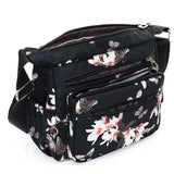 Flower Printed Multi-Pocket Nylon Shoulder Bag