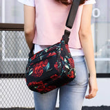 Flower Printed Multi-Pocket Nylon Shoulder Bag