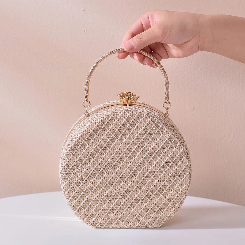Beige Crossbody Lace Pattern Purse Small Shoulder Bag