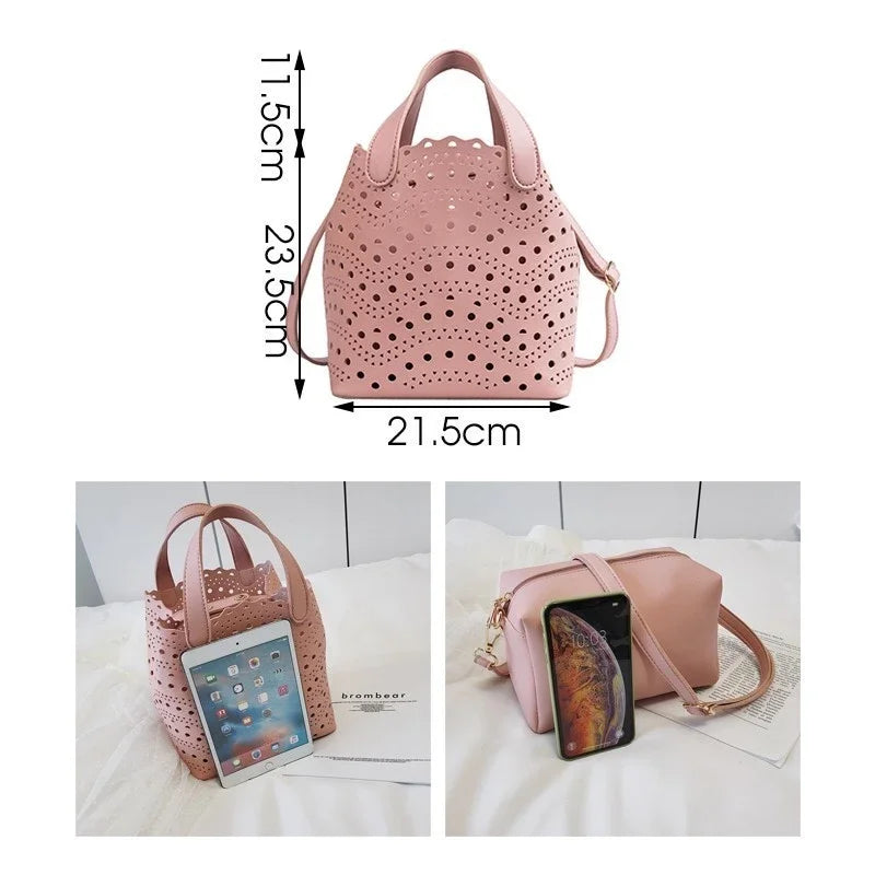 Beige Leather Handbags Tote Large Capacity Bucket Bag