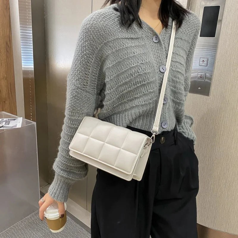 Checkered Flap Women Pu Leather Handbags Crossbody Bags