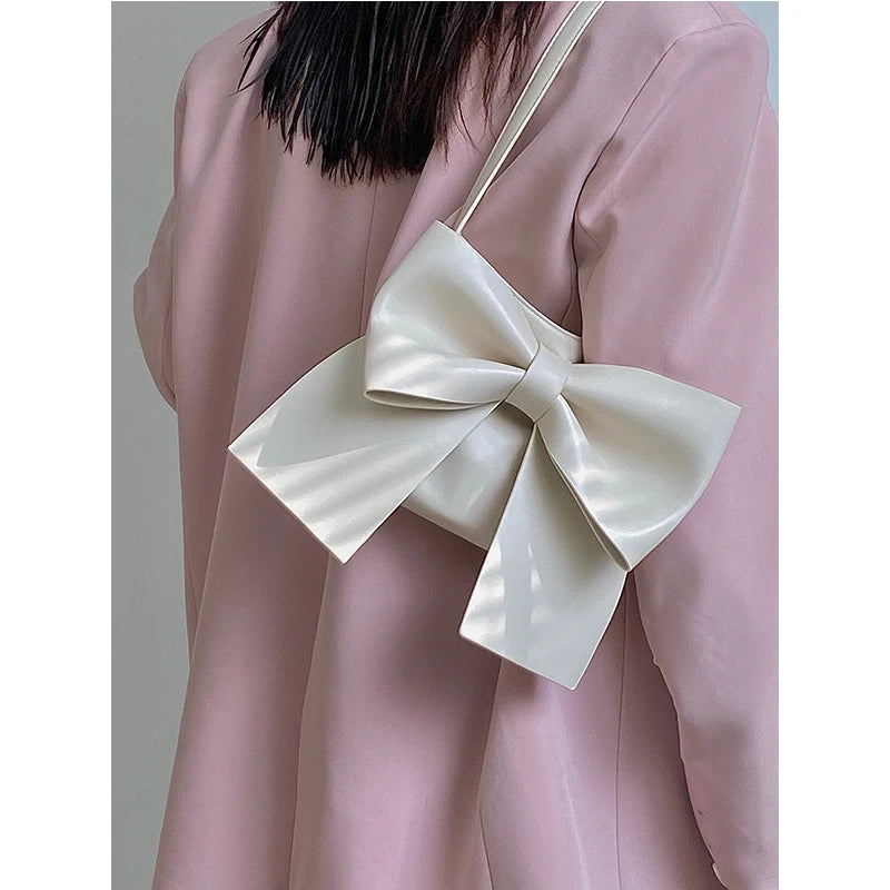 Bow Ladies Underarm Bags PU Leather Female Tote Handbag