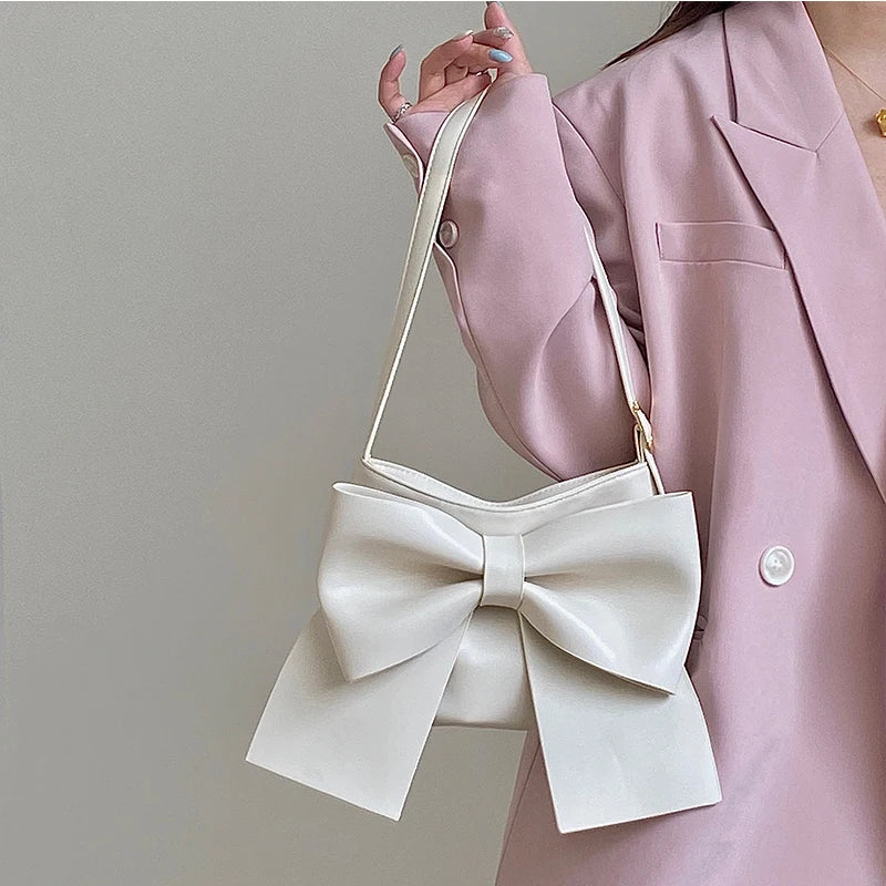 Bow Ladies Underarm Bags PU Leather Female Tote Handbag