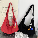 Female Canvas Hobo Shoulder Bag Y2K Grunge School Book Laptop Side Pouch