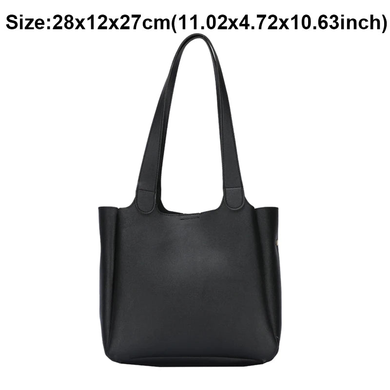 Big Capacity Casual Shoulder Bags Tote INS Black/Beige Solid Female Bags