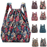 Vintage Drawstring Backpack Large Capacity Flower Waterproof Nylon Rucksack