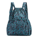 Vintage Drawstring Backpack Large Capacity Flower Waterproof Nylon Rucksack