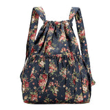 Vintage Drawstring Backpack Large Capacity Flower Waterproof Nylon Rucksack