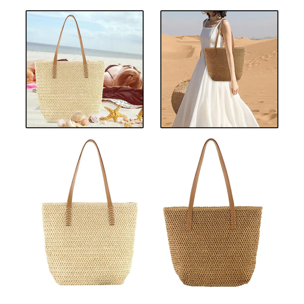 Straw Weave Tote Beach Bags Large Capacity Shoulder Bag