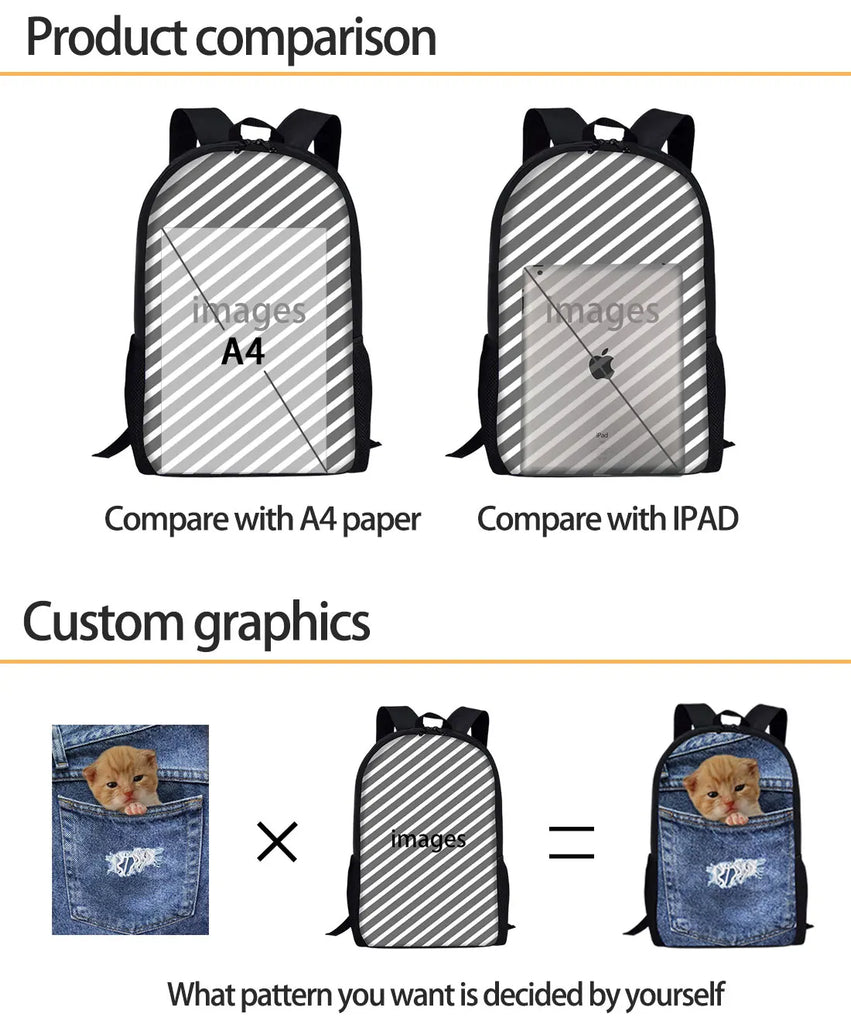 3D Print Kids Backpack School Bag Set For Teenager Boys Girls