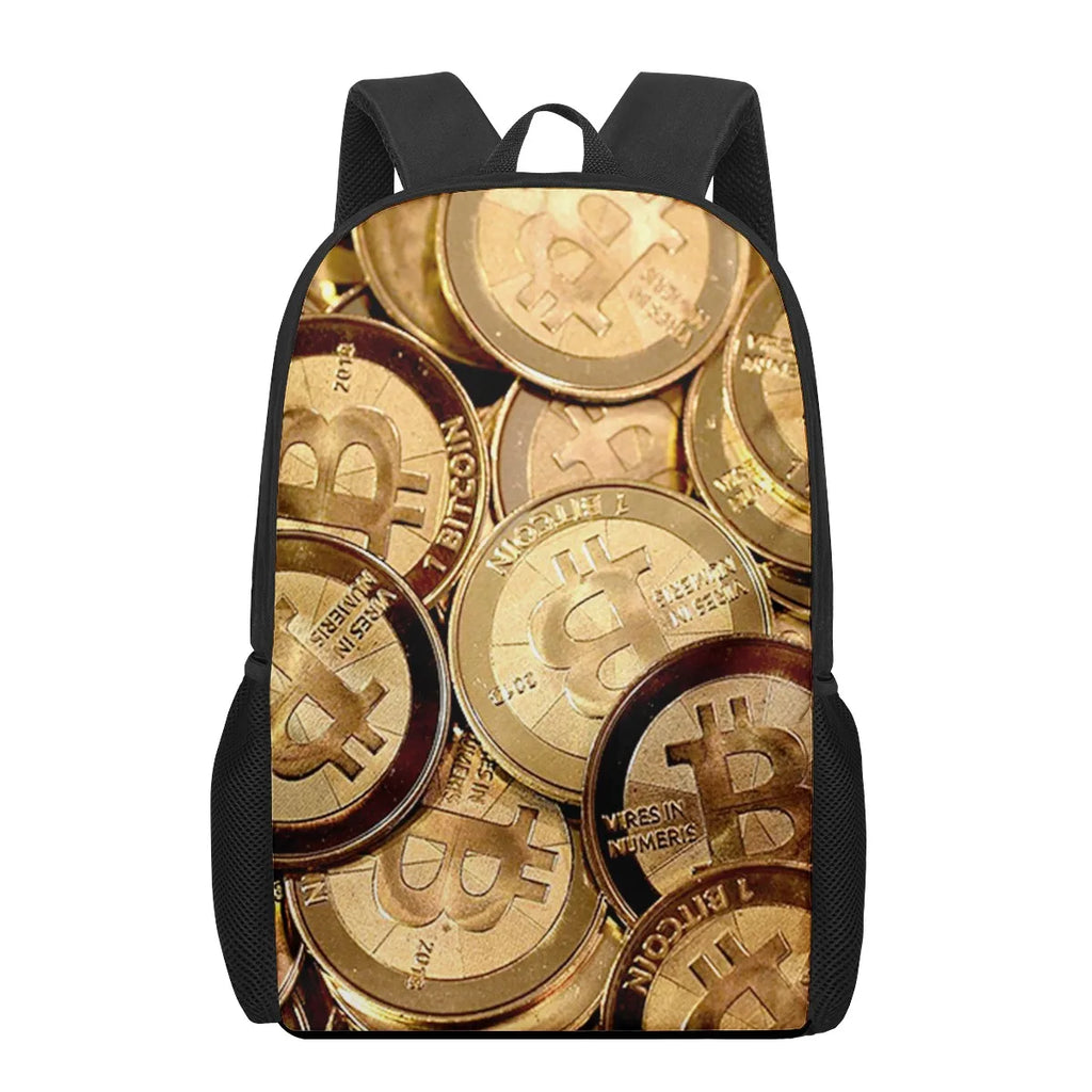 Bitcoin Money Currency Print 16-Inch Teen School Bag Boys Girls Kids