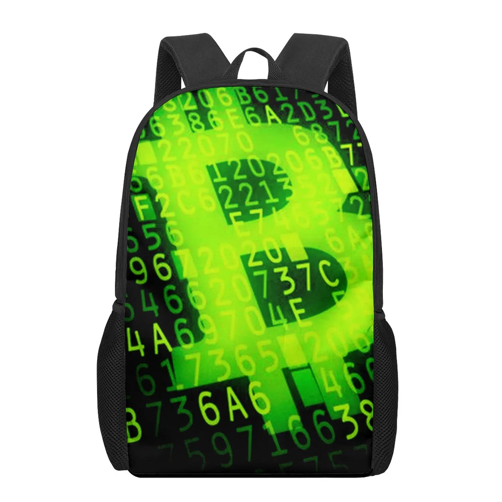 Bitcoin Money Currency Print 16-Inch Teen School Bag Boys Girls Kids