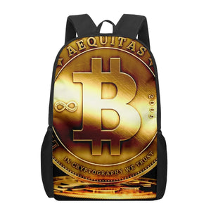 Bitcoin Money Currency Print 16-Inch Teen School Bag Boys Girls Kids