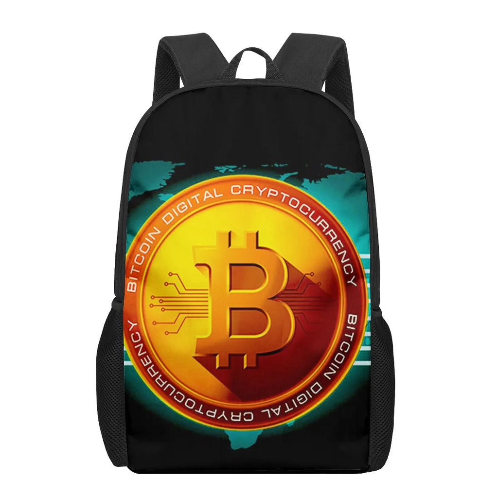 Bitcoin Money Currency Print 16-Inch Teen School Bag Boys Girls Kids