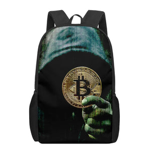 Bitcoin Money Currency Print 16-Inch Teen School Bag Boys Girls Kids