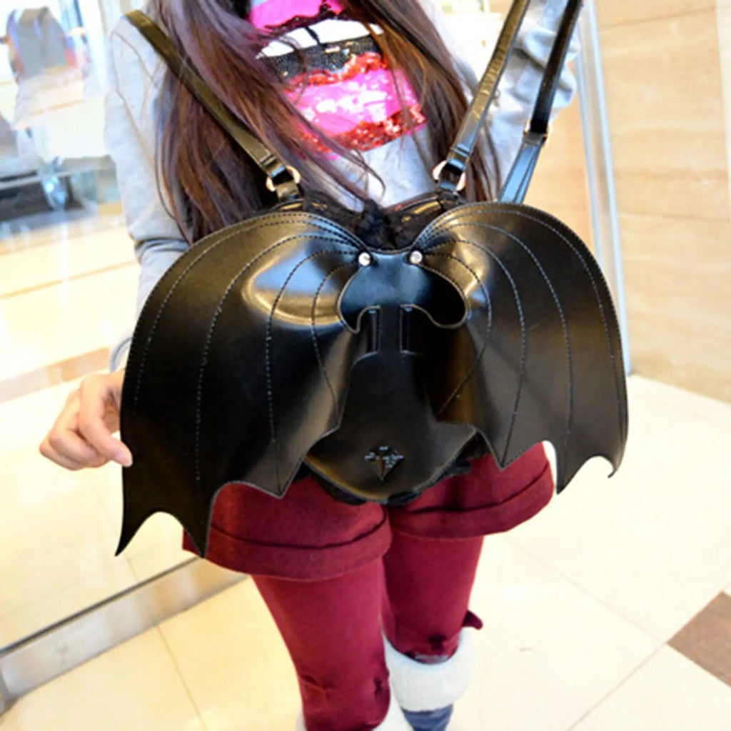 Bat Wing Backpack Goth Punk Leather Daypack Lace Wing Bag