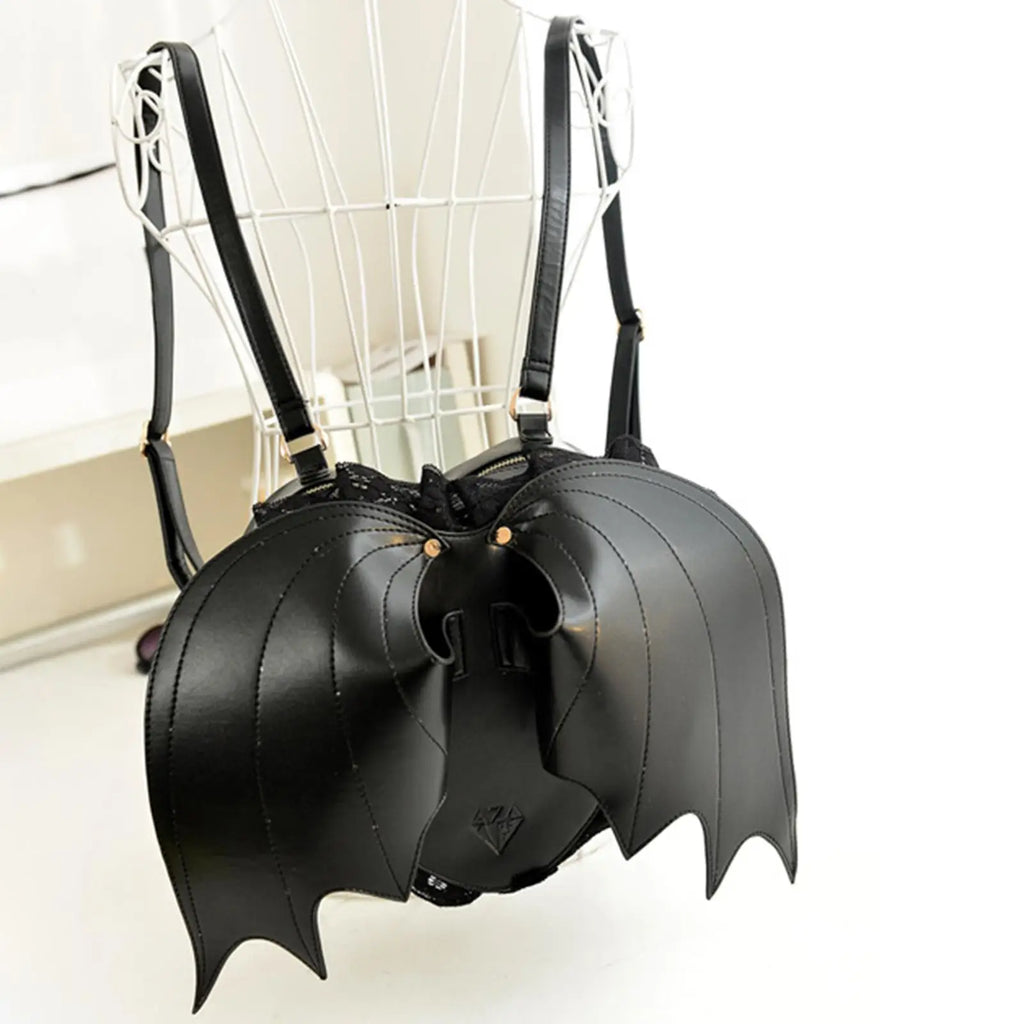 Bat Wing Backpack Goth Punk Leather Daypack Lace Wing Bag