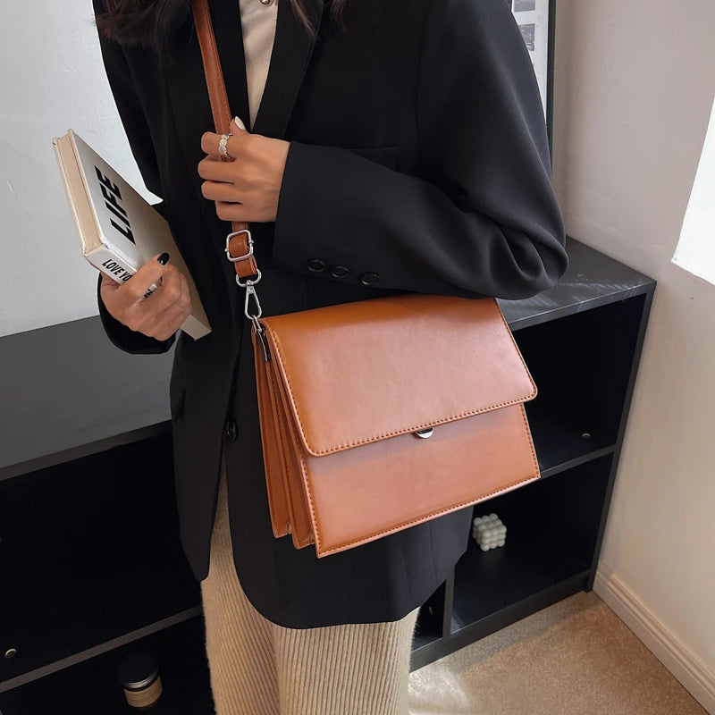 Brown Coffee Crossbody Bag Retro PU Leather Shoulder Bag Women Handbag