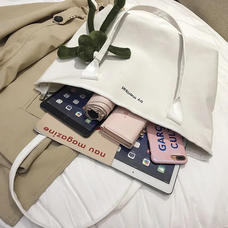 Canvas Shoulder Bags for Students - Large Capacity Underarm Totes