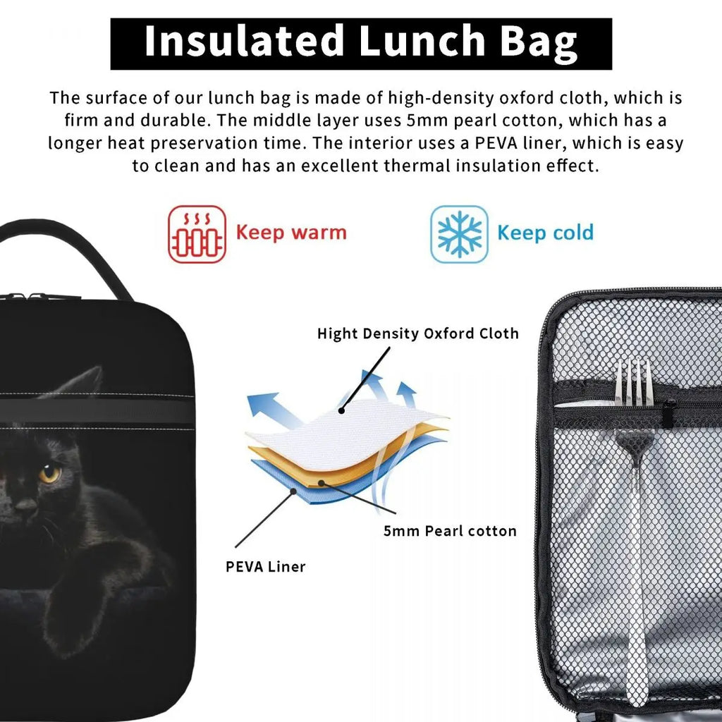 Cat Insulated Lunch Bags for Women Kitty Animal Lover Thermal Cooler