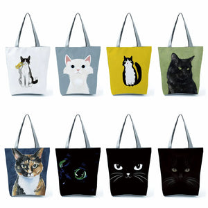 Cat Print Art Painting Shopping Hand Bag Women School Eco Tote Shopper Bag