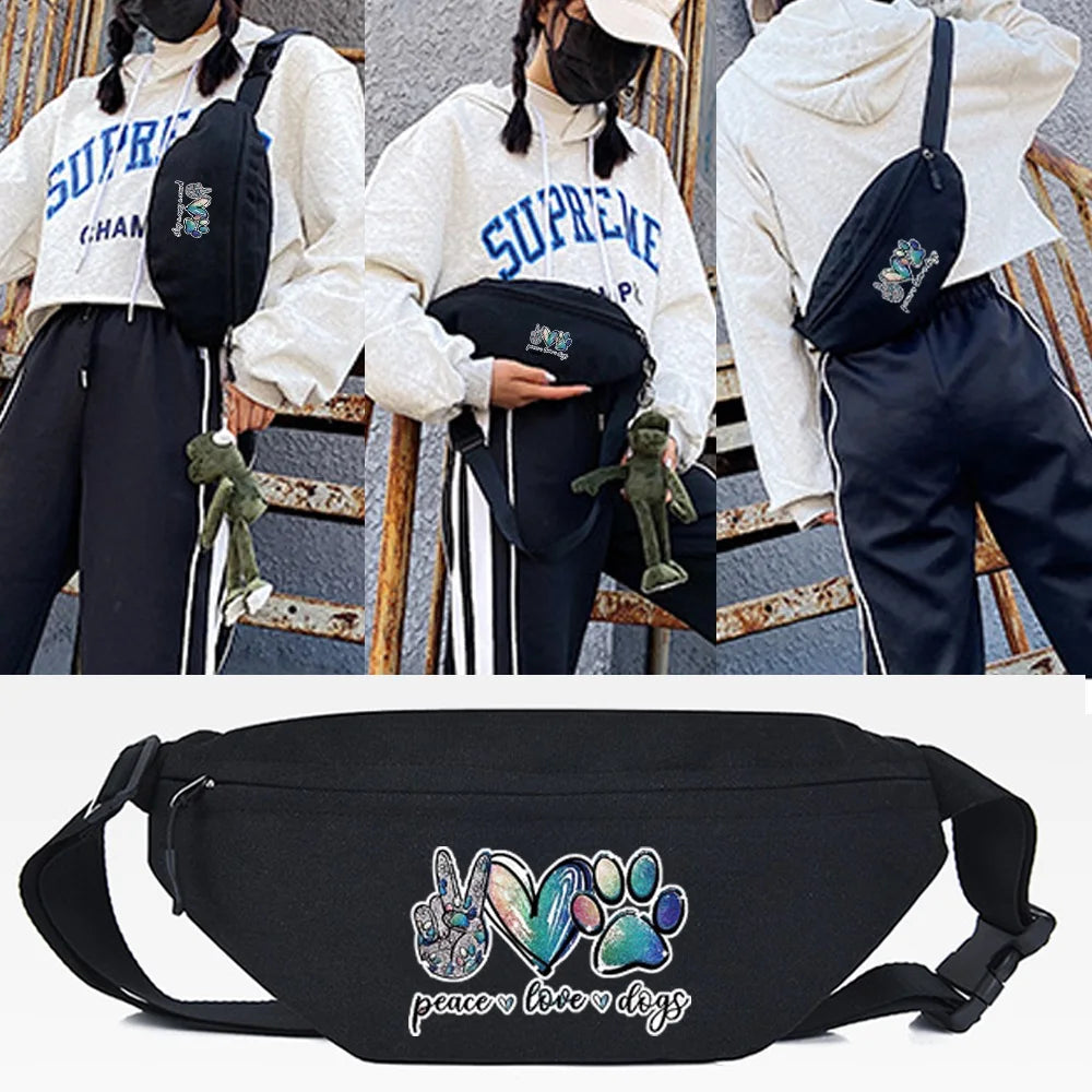 Cat Print Waist Bags Chain Fanny Pack Waist Belt Bag Unisex