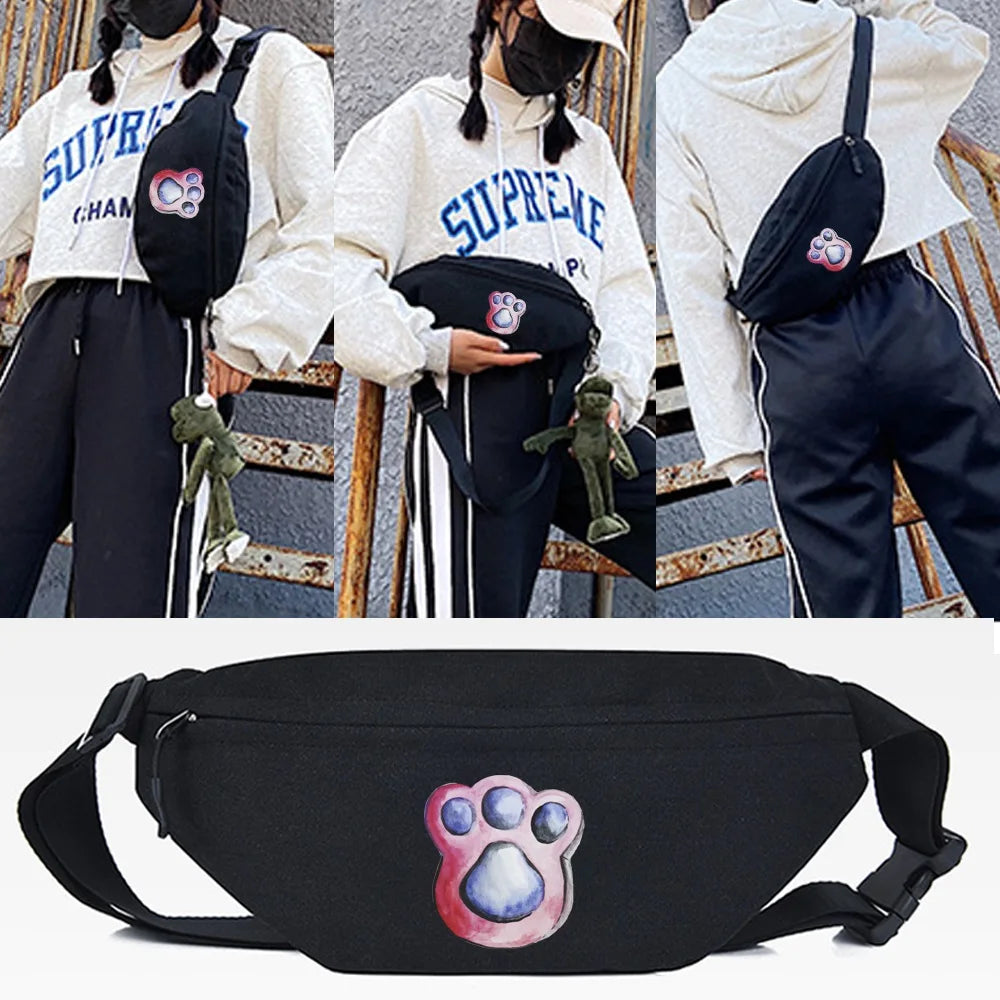Cat Print Waist Bags Chain Fanny Pack Waist Belt Bag Unisex