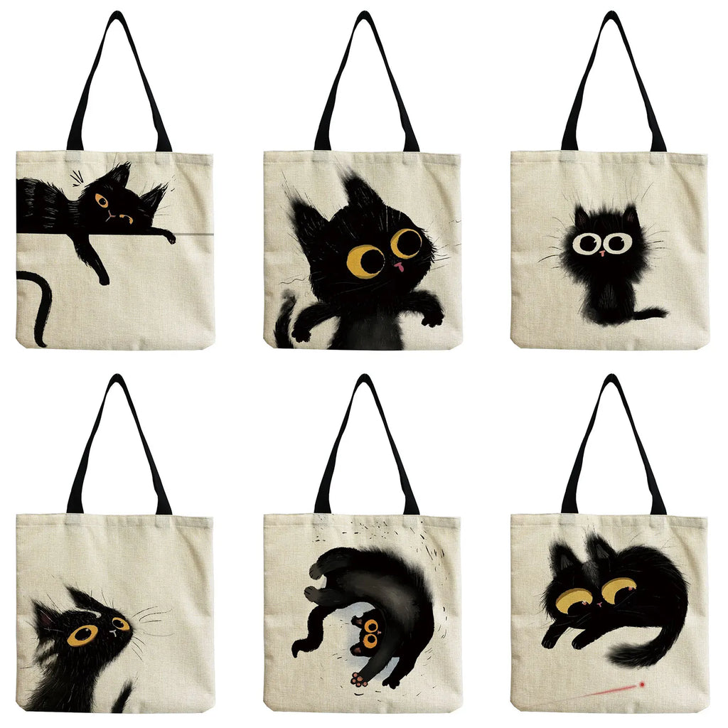 Cat Printed Women Shoulder Bag Animal Eco Friendly Shopping Handbags