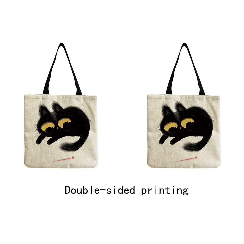 Cat Printed Women Shoulder Bag Animal Eco Friendly Shopping Handbags