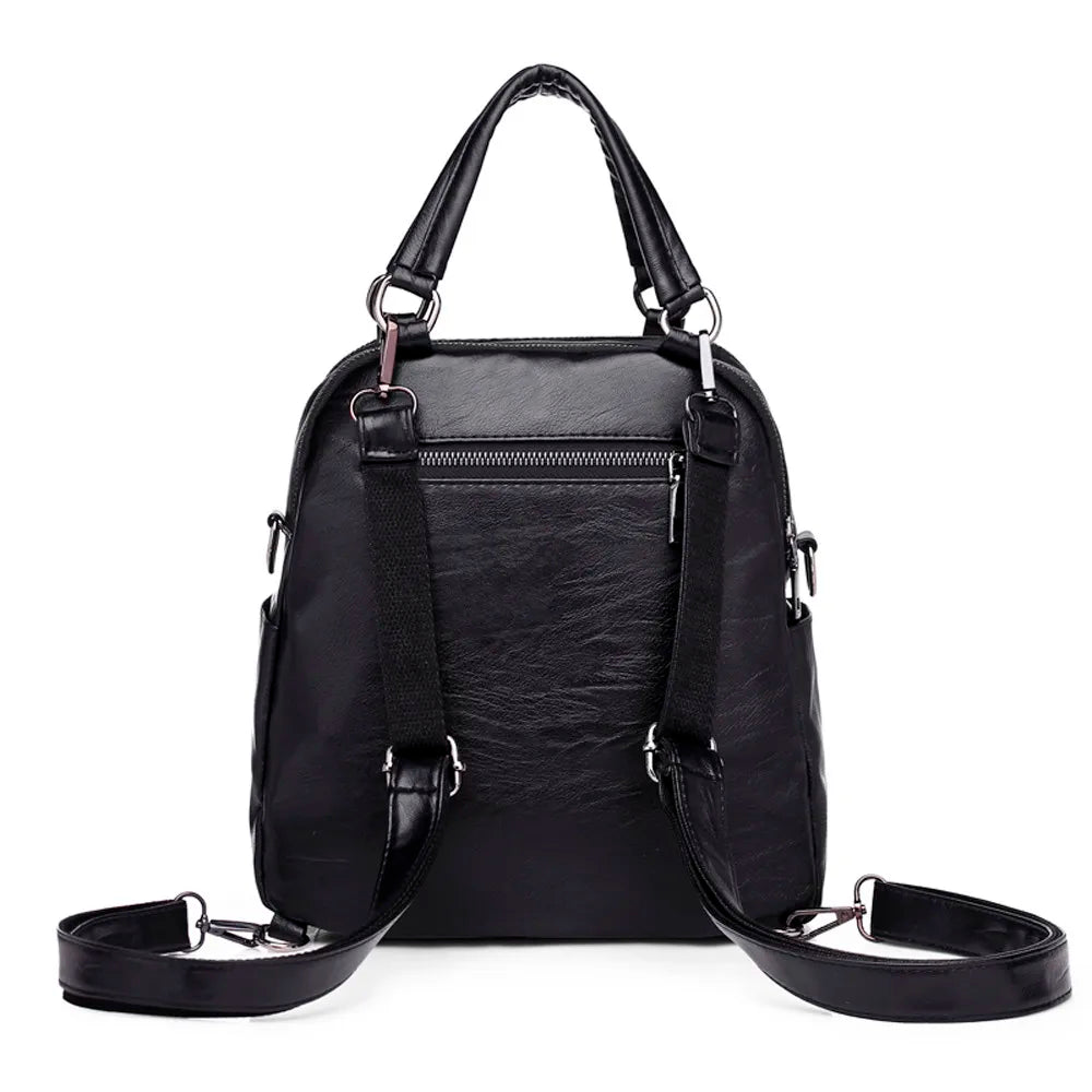 Classic PU Leather Girls Backpack Women Stitching Leather Single Backpack