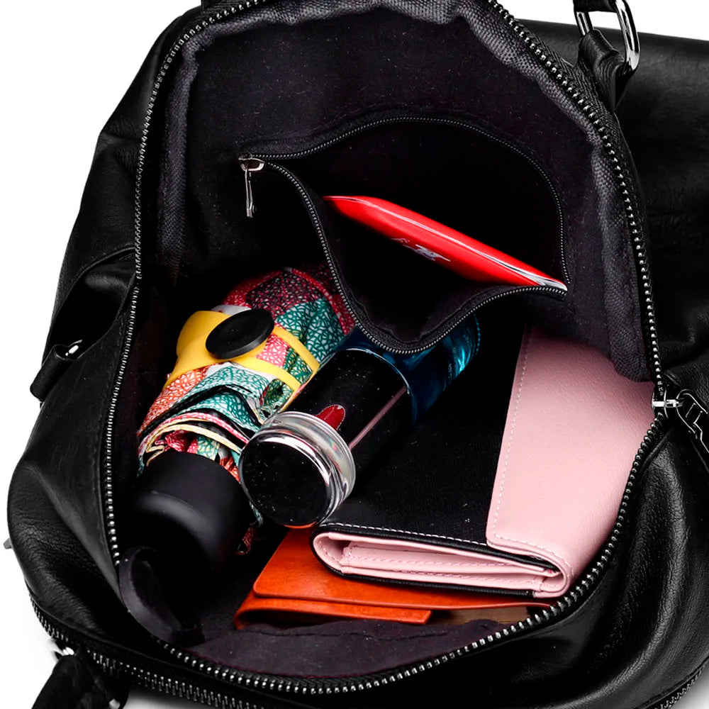 Classic PU Leather Girls Backpack Women Stitching Leather Single Backpack