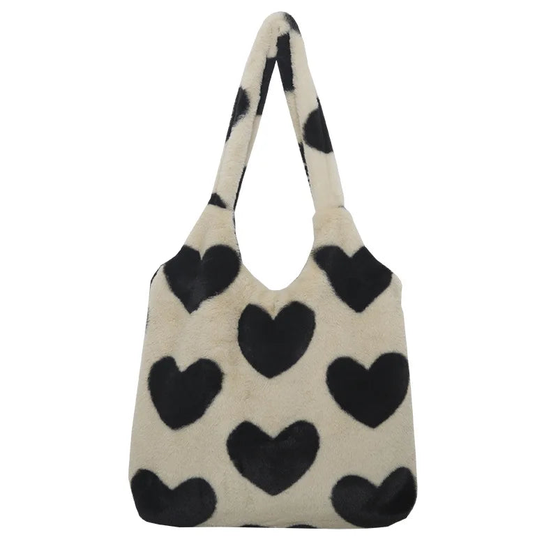 Heart Plush Shoulder Bag Women's Winter Bag Large Capacity Tote Bag