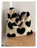 Heart Plush Shoulder Bag Women's Winter Bag Large Capacity Tote Bag