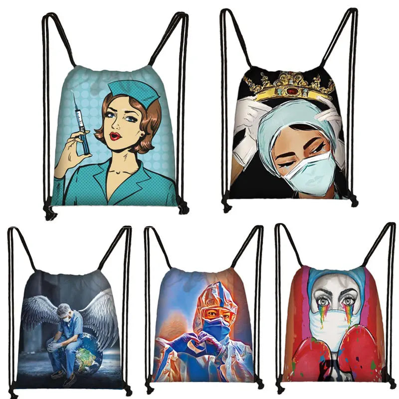Heartbeat Pattern Drawstring Bag for Kids - Soft Back Bag