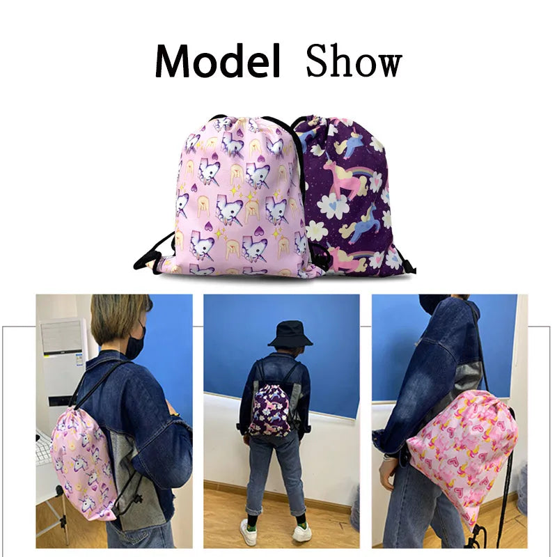 Heartbeat Pattern Drawstring Bag for Kids - Soft Back Bag