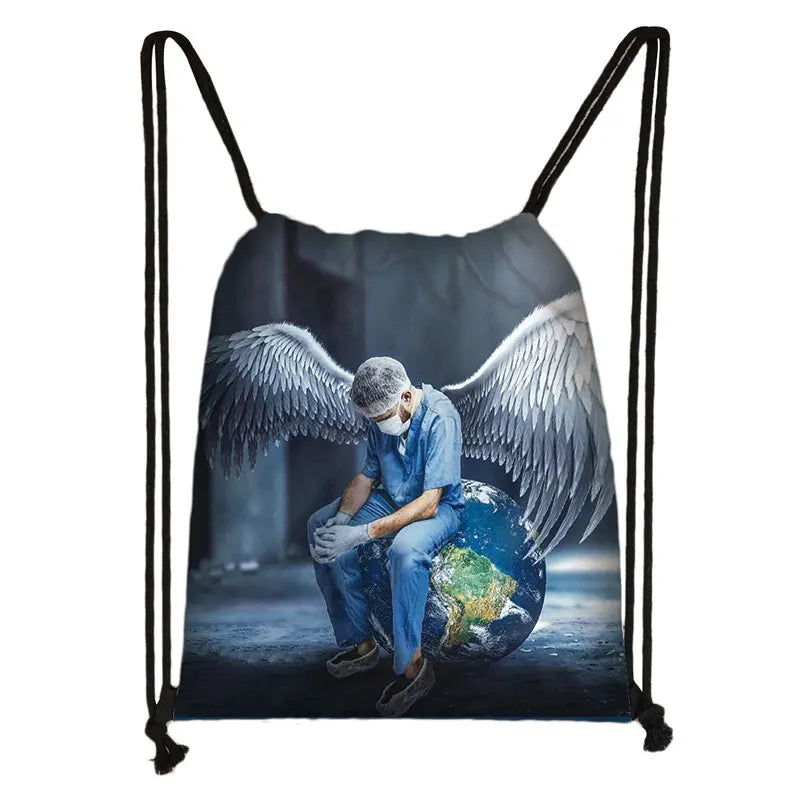 Heartbeat Pattern Drawstring Bag for Kids - Soft Back Bag