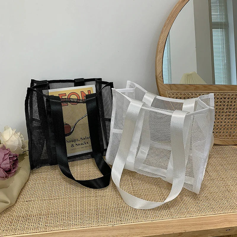 Nylon Mesh Beach Bag Girls Shopper Shoulder Bag Summer Tote Bags For Women