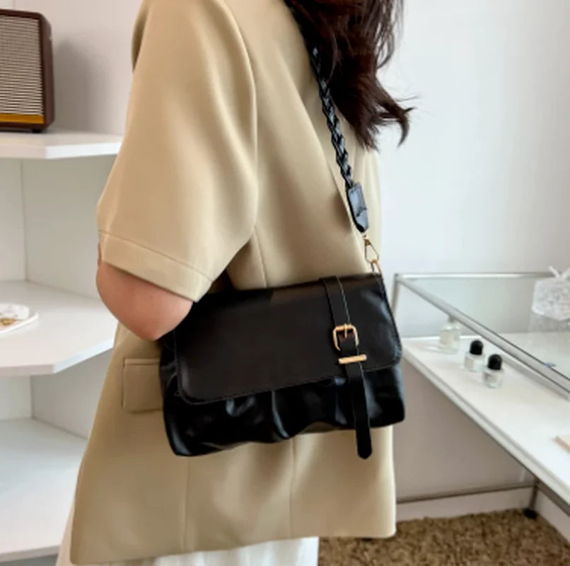 Retro Lady Flip-top Bag Exotic Soft Leather One Shoulder Bag