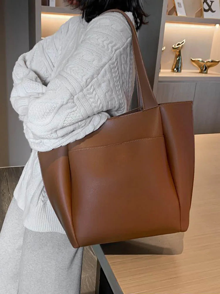 Large Capacity Tote Bag for Women Soft Pu Leather Shoulder Handbag