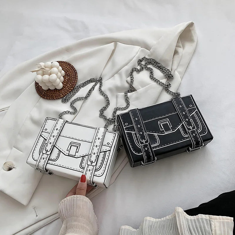 Casual Women Crossbody Shoulder Bag Chain Clutch Purse PU Leather