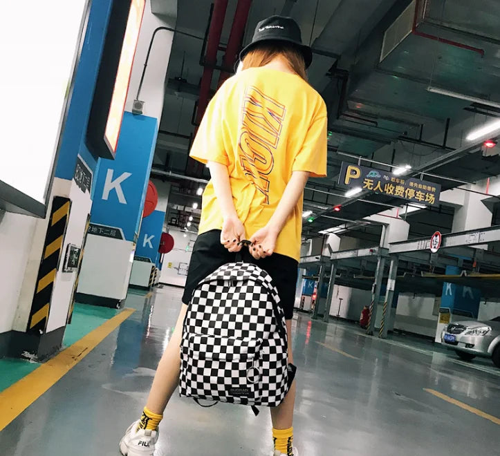 Plaid Student Backpack Large Capacity Lightweight