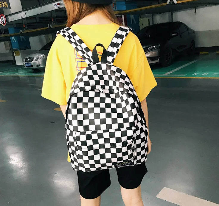 Plaid Student Backpack Large Capacity Lightweight