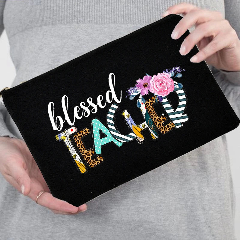 Blessed Teacher Portable Cosmetic Bag Pencil Bag Gift Zipper Beauty Case