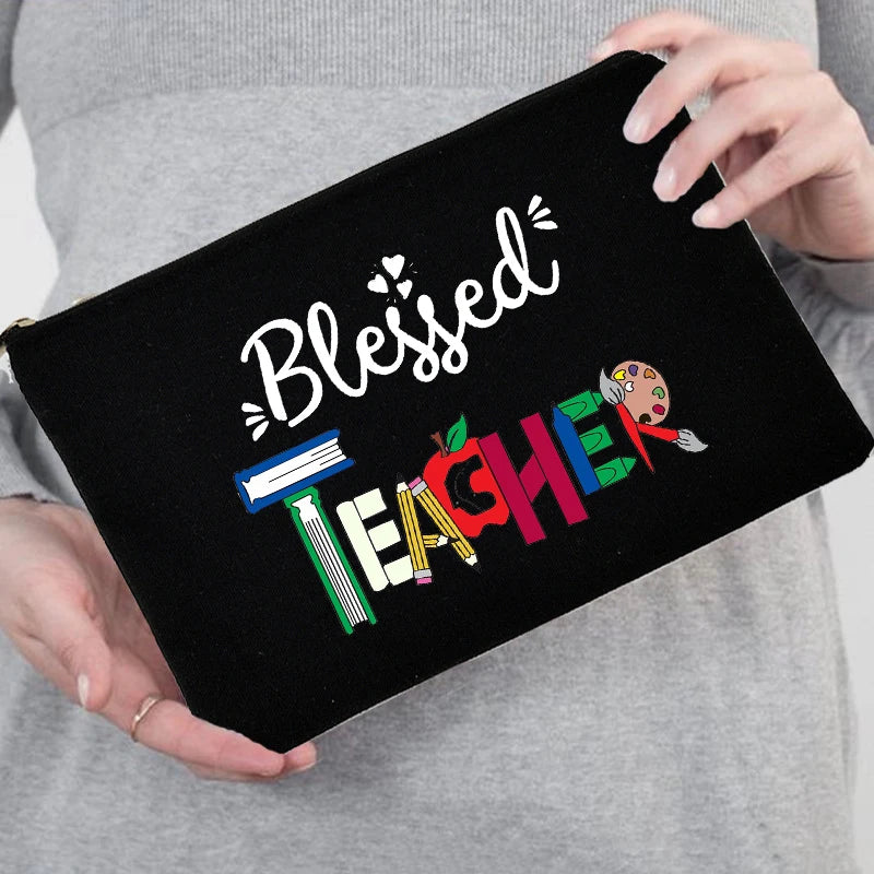 Blessed Teacher Portable Cosmetic Bag Pencil Bag Gift Zipper Beauty Case
