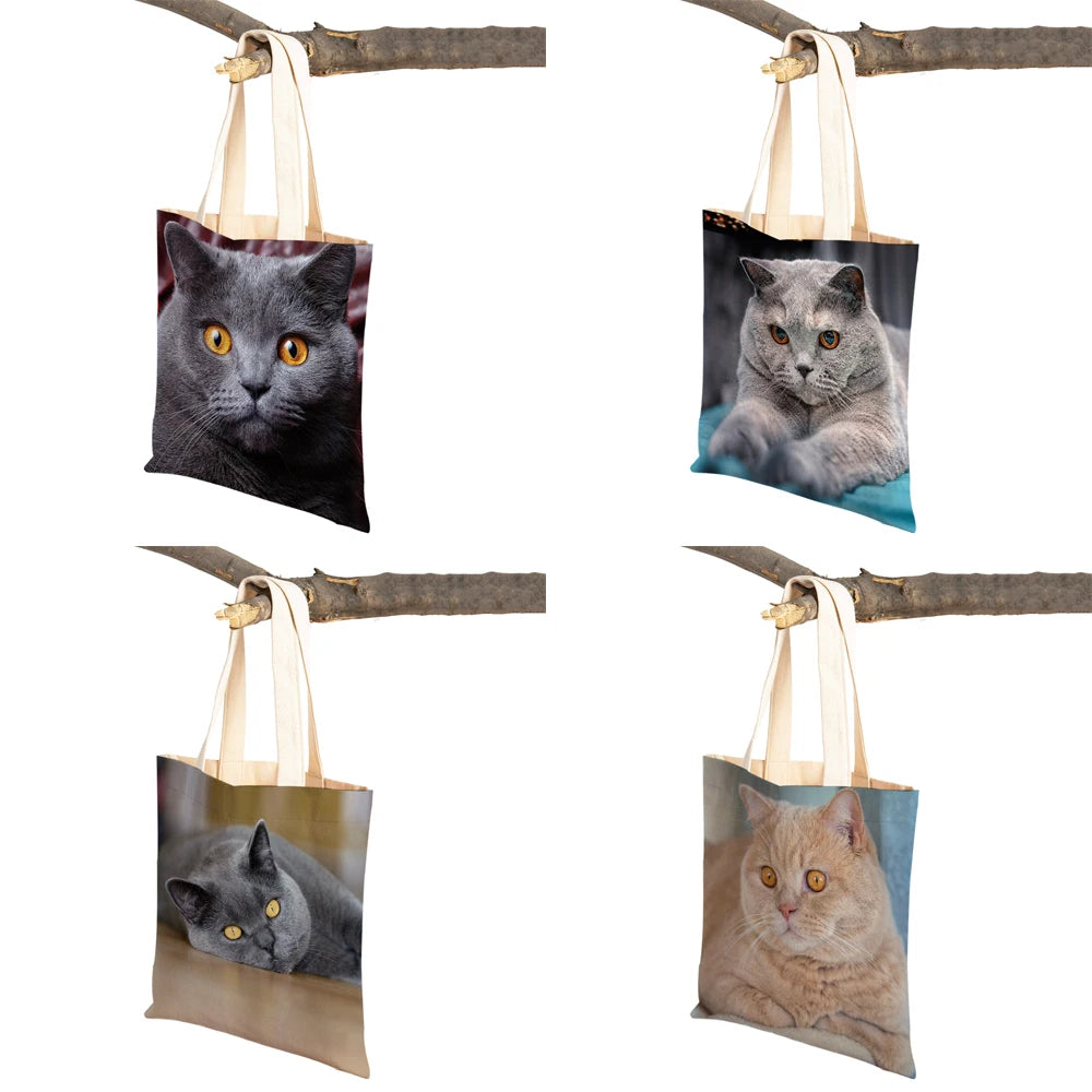 British Shorthair Casual Shopping Bag Women Double Print Cat Pet An