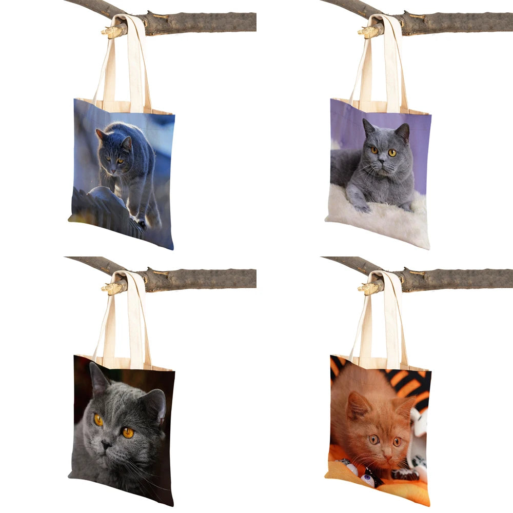 British Shorthair Casual Shopping Bag Women Double Print Cat Pet An