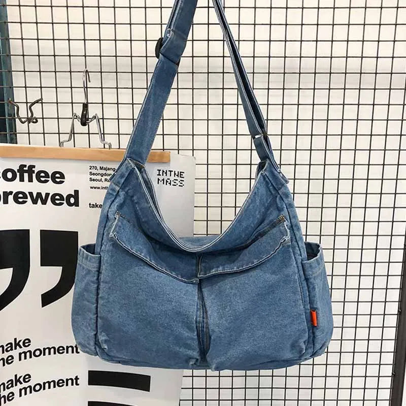 Canvas Denim Literary Multi-pocket College Student Bag
