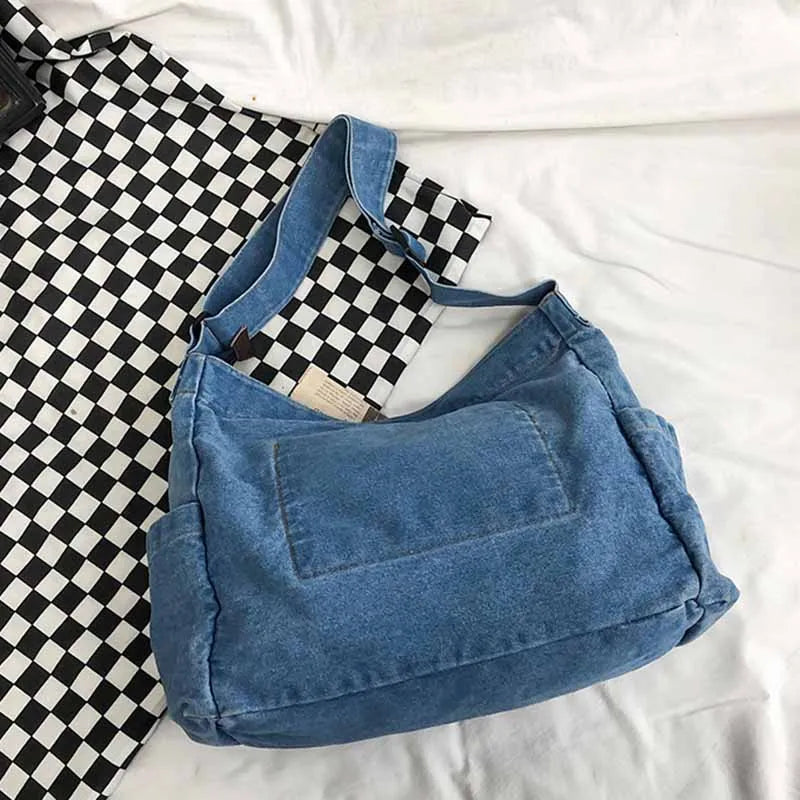 Canvas Denim Literary Multi-pocket College Student Bag