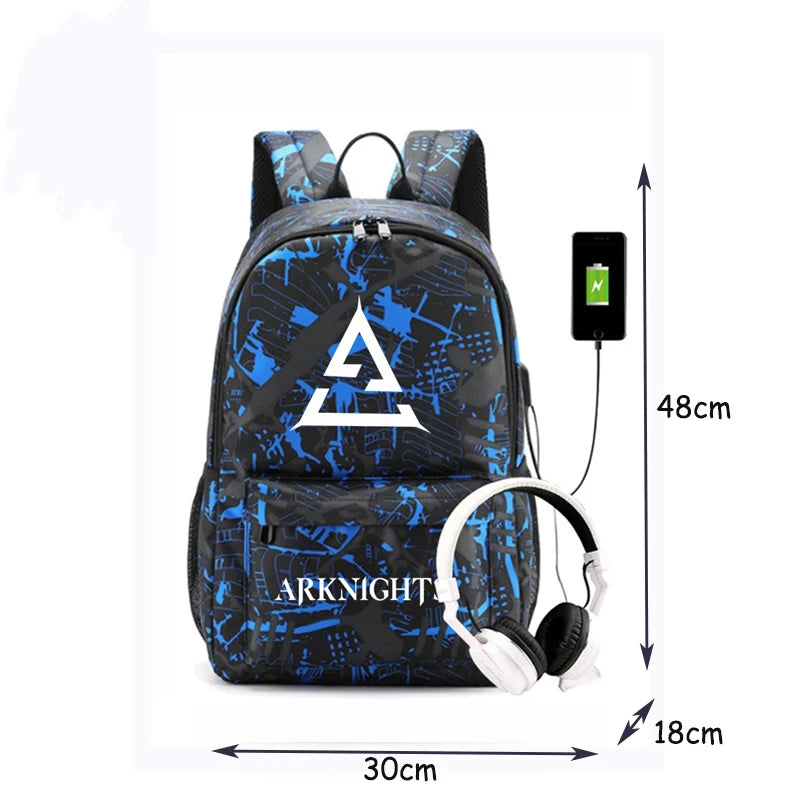 Arknights Backpack Anti-Theft Student Rucksack USB Charging Laptop Bag
