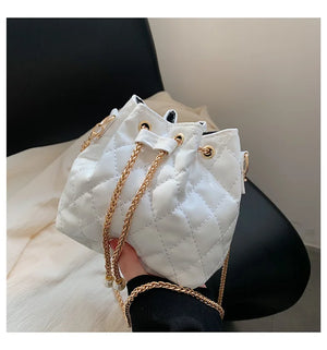 Small Clutch Bag Chain Drawstring Bucket Bags for Women Padded Pattern Female